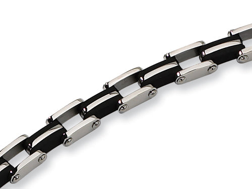 Chisel Stainless Steel Black Rubber Bracelet - 8.75 inches