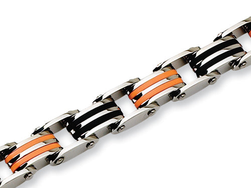 Chisel Stainless Steel Black and Orange Rubber Bracelet - 8.75 inches