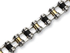 Chisel Stainless Steel 24k Plated and Black Rubber Bracelet - 8.75 inches