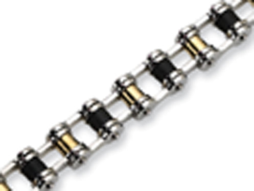 Chisel Stainless Steel 24k Plated and Black Rubber Bracelet - 8.75 inches