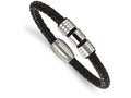 Chisel Stainless Steel Polished And Brushed Leather Bracelet