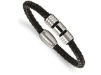 Chisel Stainless Steel Polished And Brushed Leather Bracelet