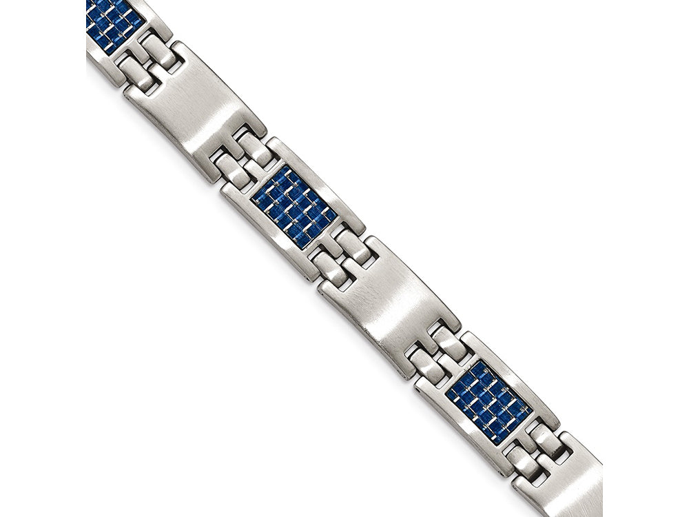 Chisel Stainless Steel Brushed With Blue Carbon Fiber Bracelet