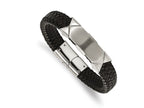 Chisel Stainless Steel Brushed/polished Blk Leather Id Bracelet