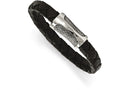 Chisel Stainless Steel Polished Black Leather Textured Bracelet