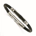 Chisel Stainless Steel Polished Black Leather Black Ip Adj. Bracelet