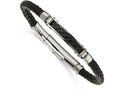 Chisel Stainless Steel Polished Black Leather Black Ip Adj. Bracelet