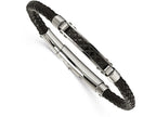 Chisel Stainless Steel Polished Black Leather Black Ip Adj. Bracelet