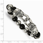 Chisel Stainless Steel Polished Antiqued Black Agate Stretch Bracelet