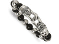 Chisel Stainless Steel Polished Antiqued Black Agate Stretch Bracelet