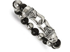 Chisel Stainless Steel Polished Antiqued Black Agate Stretch Bracelet