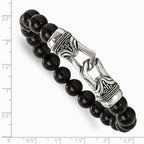 Chisel Stainless Steel Polished Antiqued Black Agate Stretch Bracelet