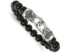 Chisel Stainless Steel Polished Antiqued Black Agate Stretch Bracelet