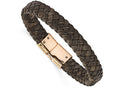Chisel Stainless Steel Polished Rose Ip Braided Brown Leather Bracelet