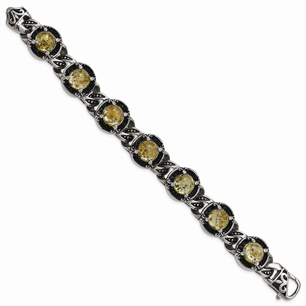 Chisel Stainless Steel Polished Antiqued Epoxy Resin W/gold Tin Bracelet
