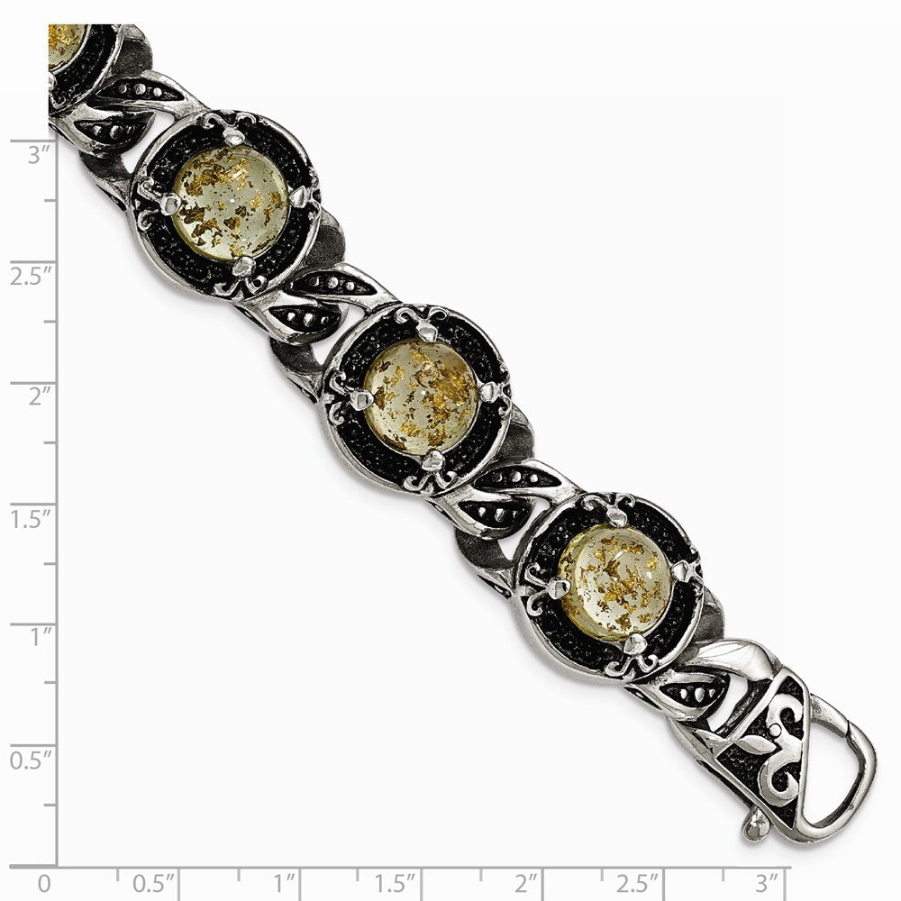 Chisel Stainless Steel Polished Antiqued Epoxy Resin W/gold Tin Bracelet