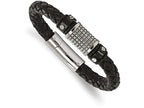 Chisel Stainless Steel Polished Black Ip Blk Leather Blk Rubber Bracelet