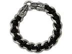 Chisel Stainless Steel Polished Blk Leather Antiqued Dragon Head Bracelet