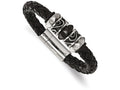 Chisel Stainless Steel Brushed/polished Antiqued Blk Ip Blk Leather Bracelet