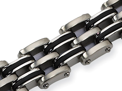 Chisel Stainless Steel Black Rubber Bracelet - 9.25 inches