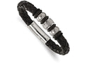 Chisel Stainless Steel Brushed/polished Blk Leather Blk Ip Blk Rubber Bracelet