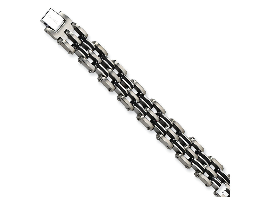 Chisel Stainless Steel Black Rubber Bracelet - 9.25 inches