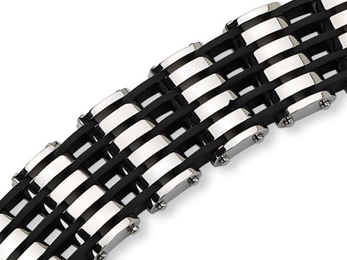Chisel Stainless Steel Black Rubber Bracelet - 8.75 inches