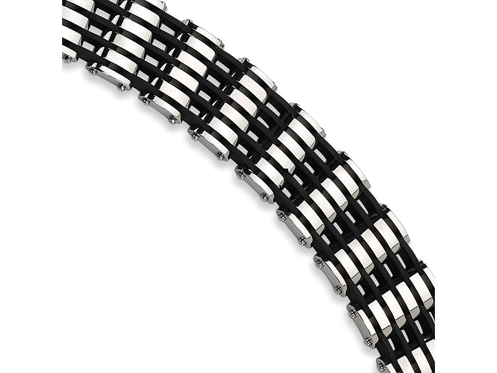 Chisel Stainless Steel Black Rubber Bracelet - 8.75 inches