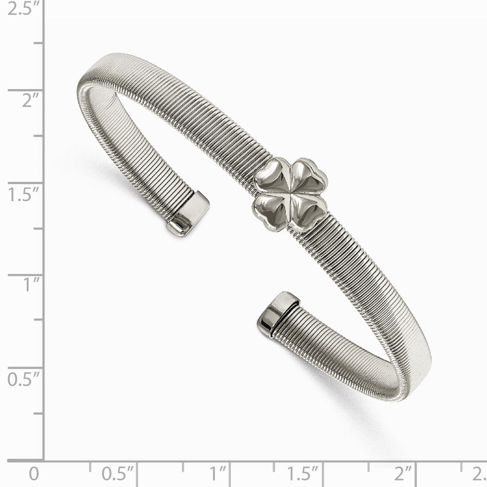 Chisel Stainless Steel Polished Flexible Four Leaf Clover Bangle