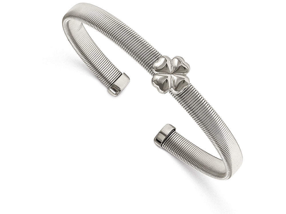 Chisel Stainless Steel Polished Flexible Four Leaf Clover Bangle