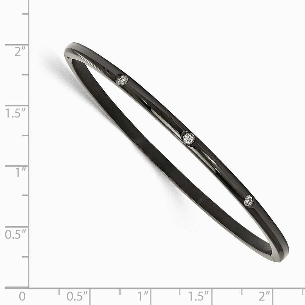 Chisel Stainless Steel Polished CZ Black Ip-plated Bangle