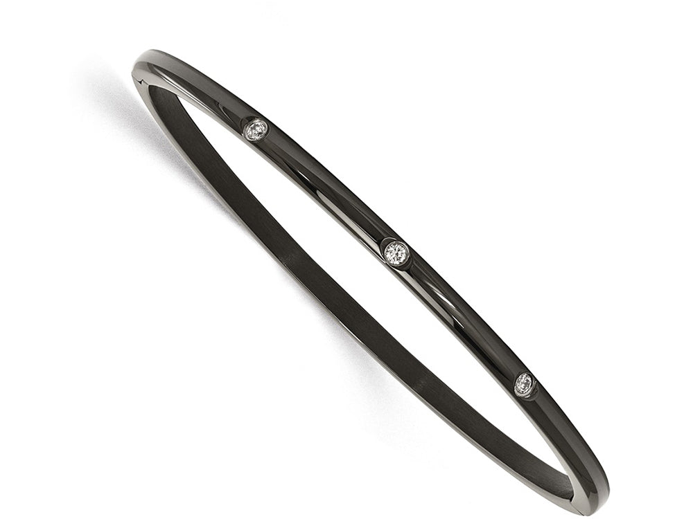 Chisel Stainless Steel Polished CZ Black Ip-plated Bangle