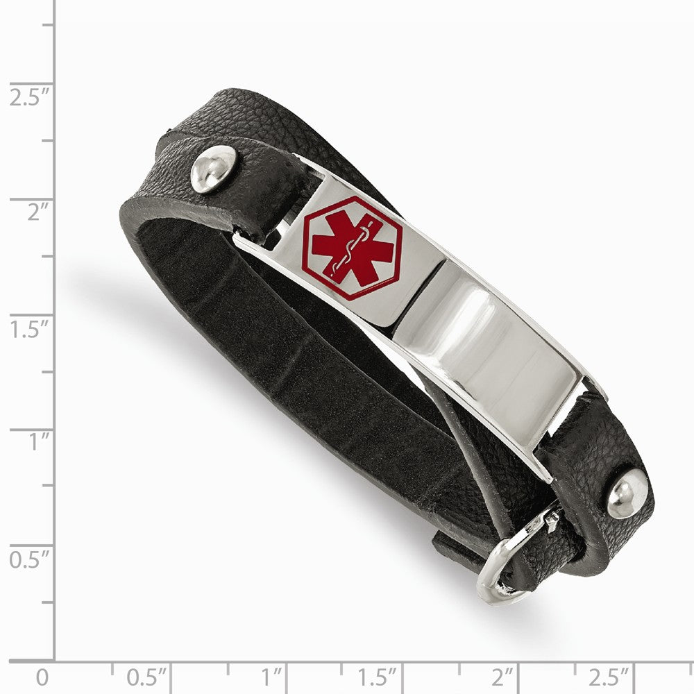Chisel Stainless Steel Polished Enamel Leather Wrap Medical Adj Bracelet