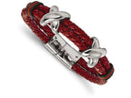 Chisel Stainless Steel Polished Red Leather And Rubber Bracelet