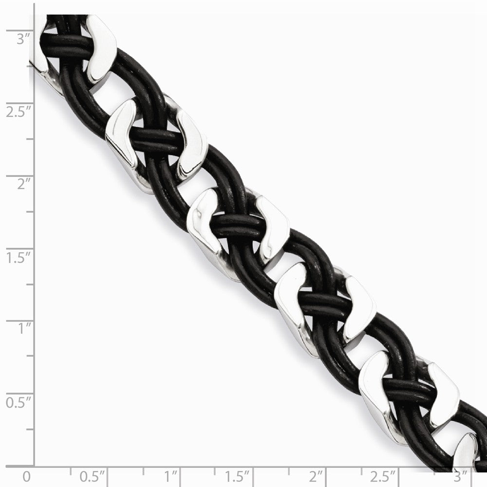 Chisel Stainless Steel Black Leather 8in Bracelet