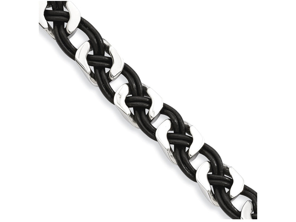 Chisel Stainless Steel Black Leather 8in Bracelet
