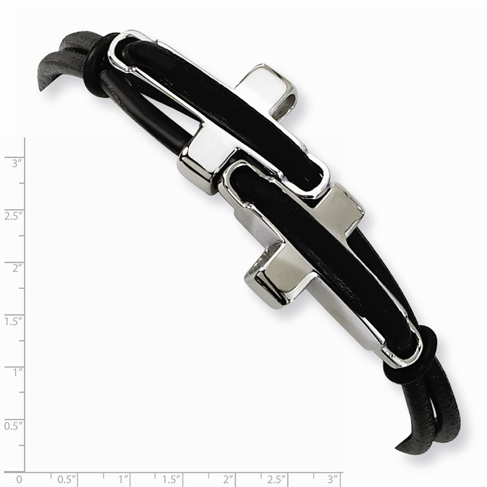 Chisel Stainless Steel Black Leather 8.25in Bracelet