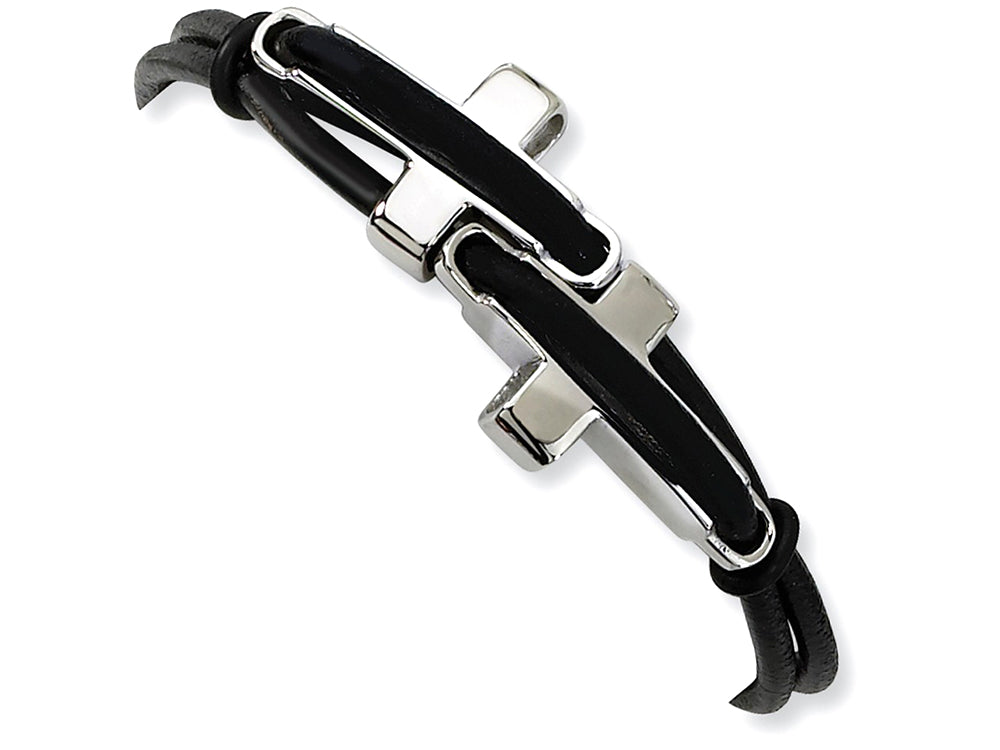 Chisel Stainless Steel Black Leather 8.25in Bracelet