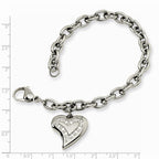 Chisel Stainless Steel CZ Heart Charm Fancy 7.5in Bracelet