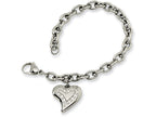 Chisel Stainless Steel CZ Heart Charm Fancy 7.5in Bracelet