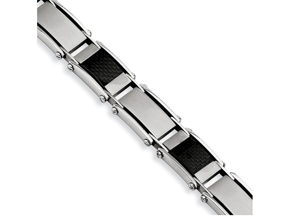 Chisel Stainless Steel Black Carbon Fiber Brushed and Polished 8.75in Bracelet