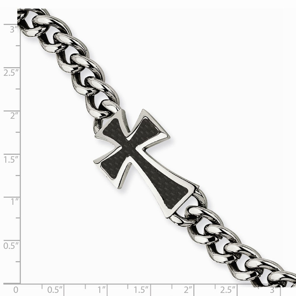 Chisel Stainless Steel Black Carbon Fiber Cross Polished 8.5in Bracelet