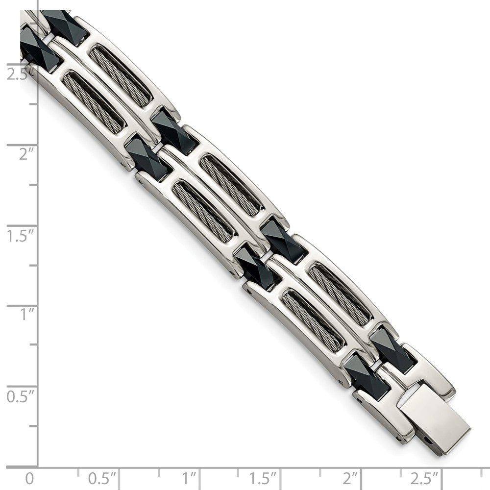 Chisel Stainless Steel and Blue Ceramic Fancy Link Bracelet - 8.75 inches