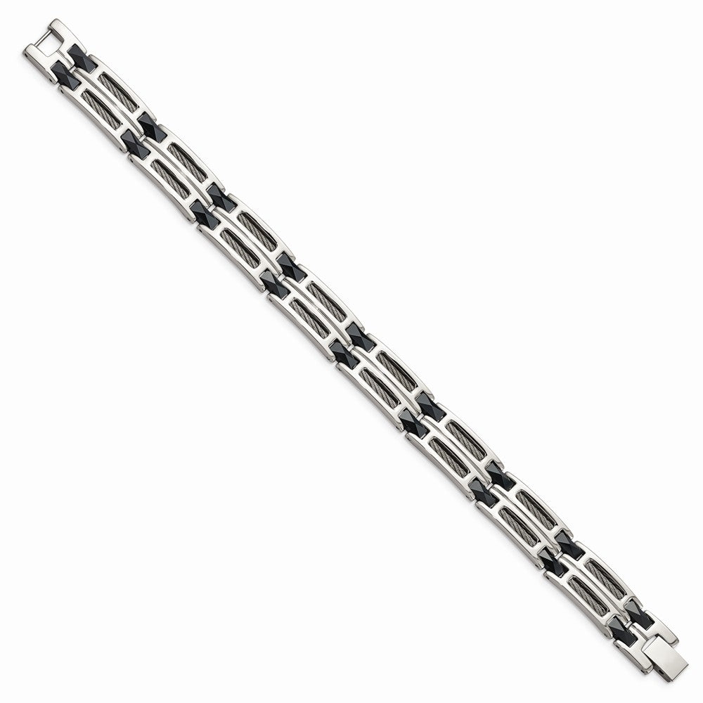 Chisel Stainless Steel and Blue Ceramic Fancy Link Bracelet - 8.75 inches