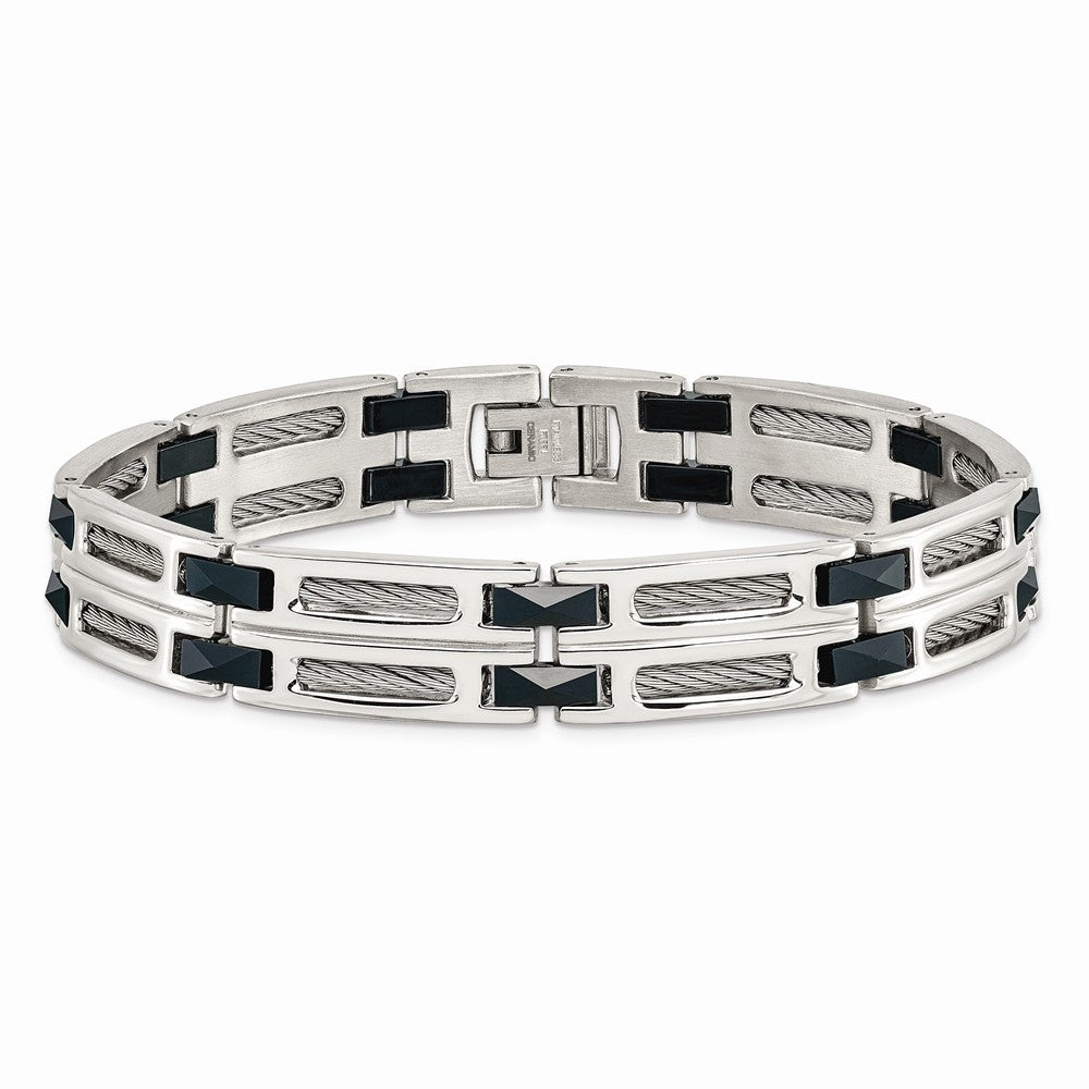 Chisel Stainless Steel and Blue Ceramic Fancy Link Bracelet - 8.75 inches