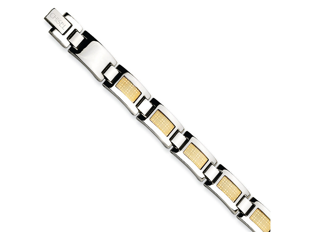 Chisel Stainless Steel and 18k Gold Filled Accent Fancy Link Bracelet - 8.25 inches