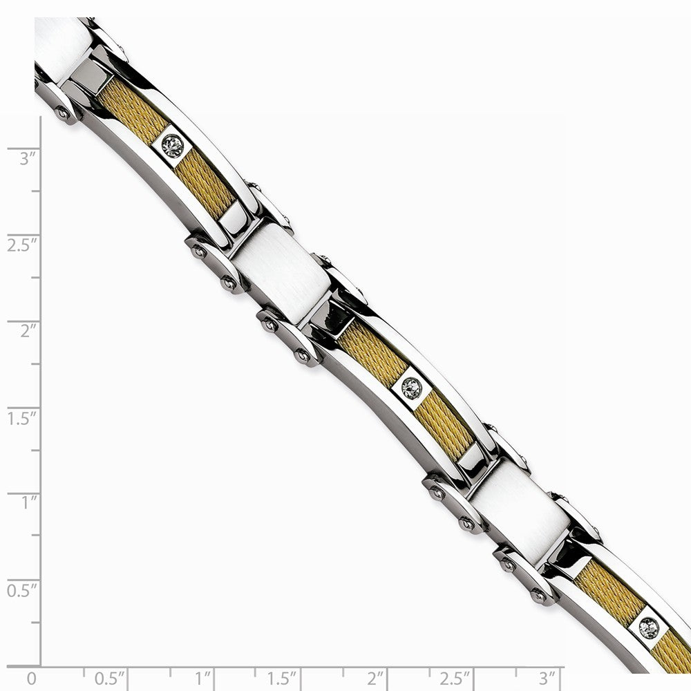 Chisel Stainless Steel Yellow Ip-plated Cable With CZs Bracelet