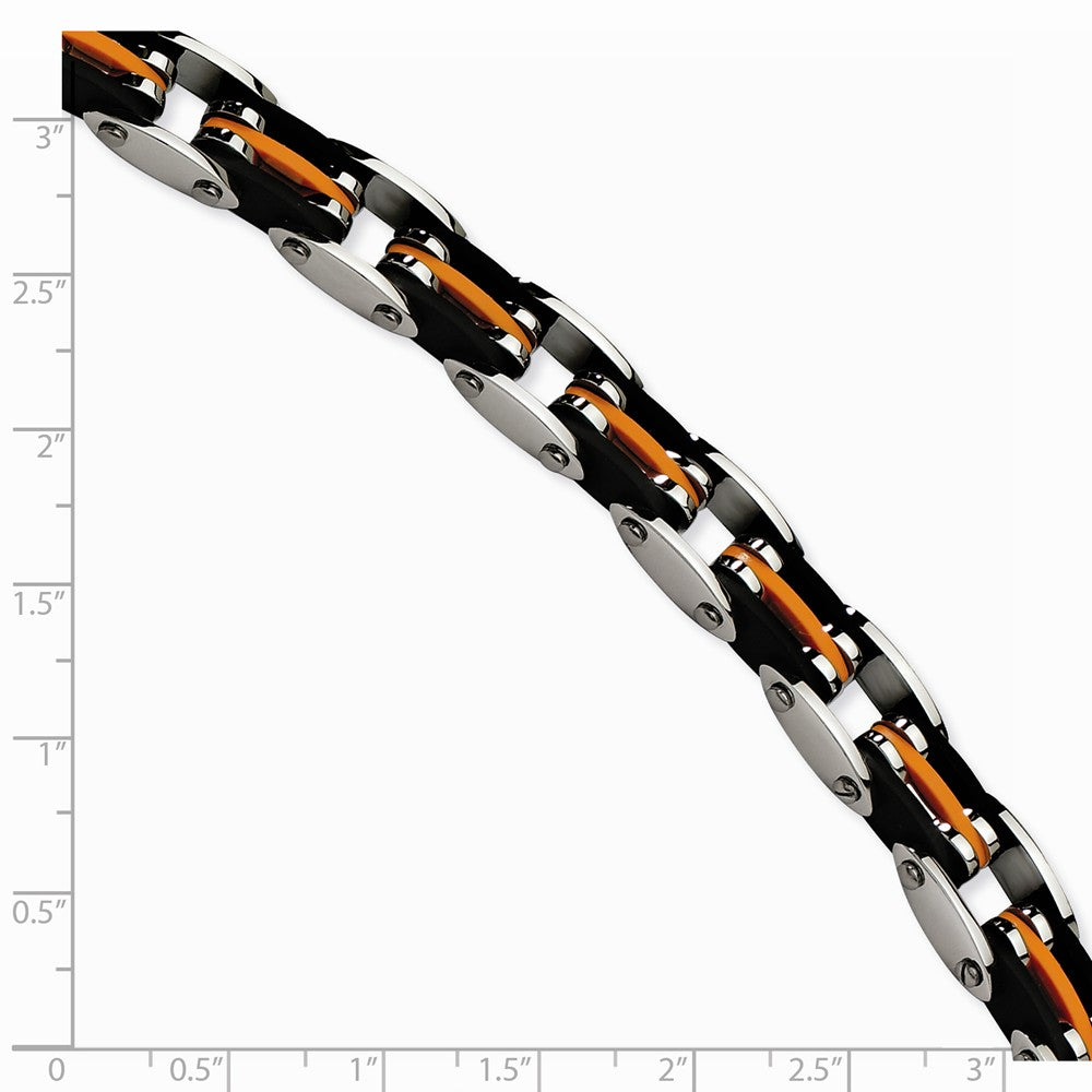Chisel Stainless Steel Black and Orange Rubber 8.5in Bracelet