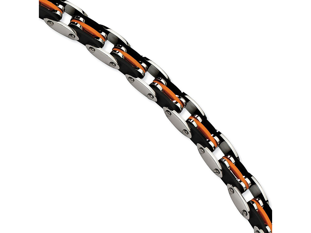 Chisel Stainless Steel Black and Orange Rubber 8.5in Bracelet