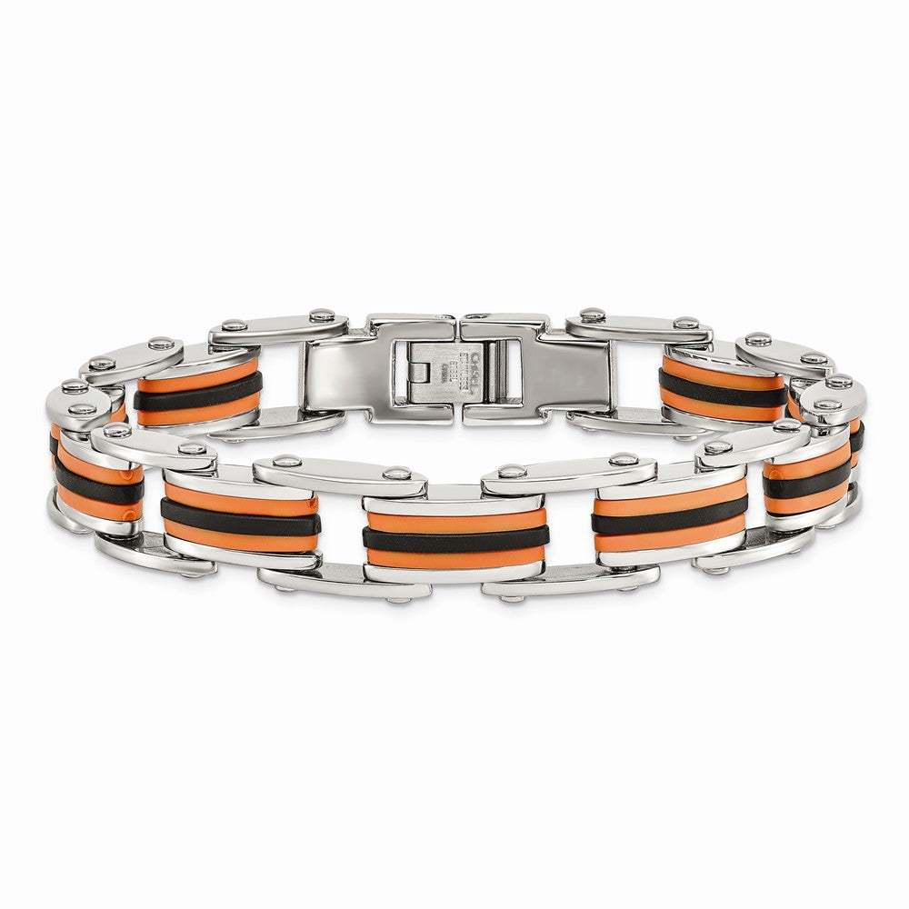Chisel Stainless Steel Black and Orange Polyurethane 8.75in Bracelet